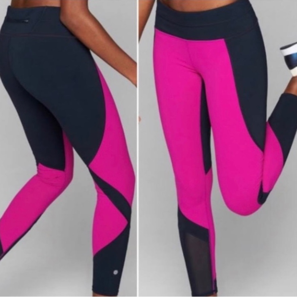 NWOT Athleta Sonar Colorblock Mesh Navy & Fuschia Womens Leggings